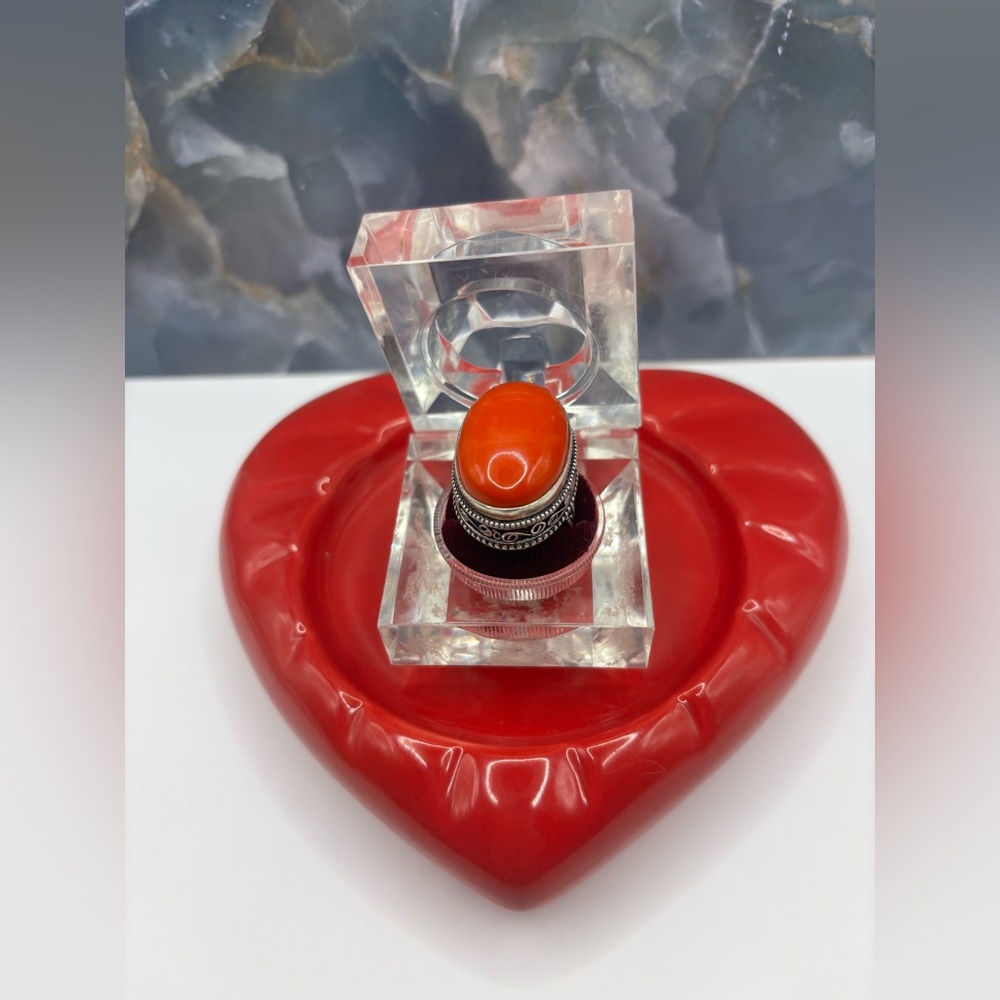 New Handmade Red Coral Gemstone Ring On Sterling Silver Sz 6